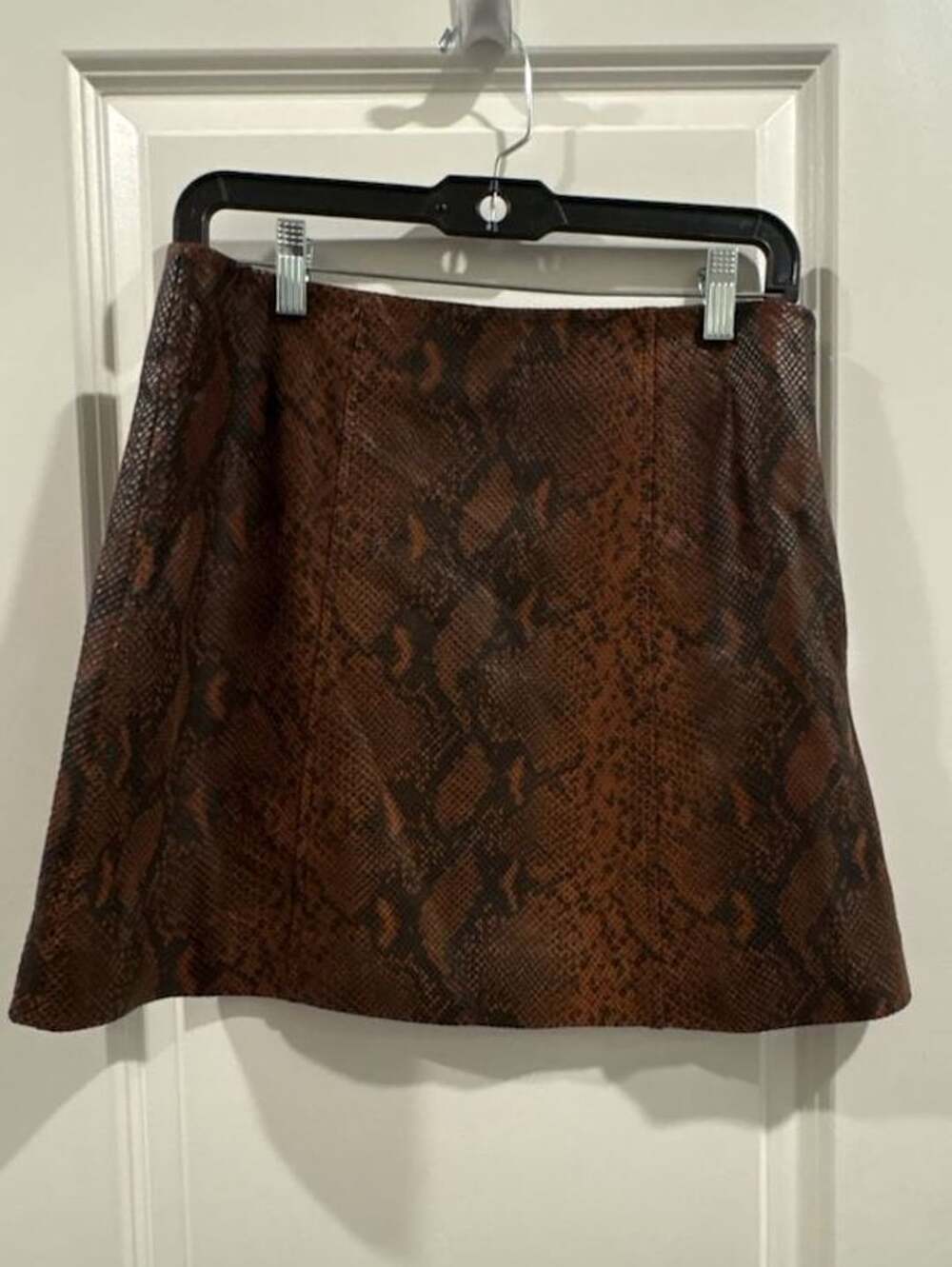 REISS Bethann Snake Print Leather Mini Skirt Size 6 Brown